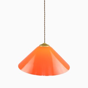 Mid-Century Italian Modern Orange Acrylic Glass and Brass Pendant Lamp, 1960s