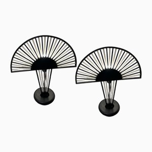Architectural Black and White Murano Glass Rod Table Lamps, 1980s, Set of 2