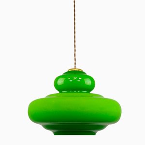 Mid-Century Italian Green Glass and Brass Pendant Lamp