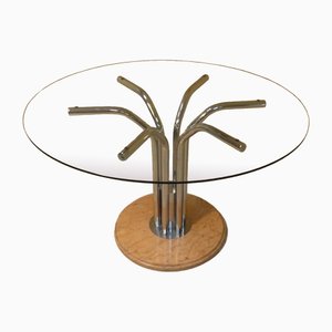Chromed Steel Dining Table with Marble Base and Tempered Glass Top attributed to Giotto Stoppino, Italy, 1970s