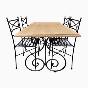Wrought Iron French Garden Set Table with Chairs, Set of 5