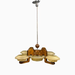 Lampadario Art Déco in legno, anni '30