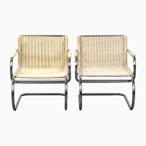 Set of Vintage Chrome and Wicker Chairs by Franco Albini for Tecta