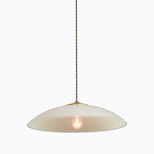 Mid-Century Italian Saucer Glass and Brass Pendant Lamp