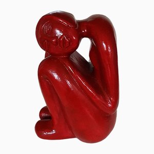 Modernist Painted Terracotta Woman Sculpture, 1980s