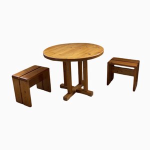 Juego de mesa y taburete Les Arcs de Charlotte Perriand, años 60. Juego de 3