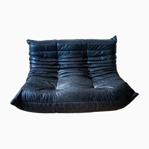 Divano a due posti Togo in pelle nera di Michel Ducaroy per Ligne Roset