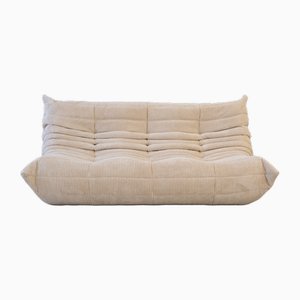 Beige Corduroy Togo 3-Seater Sofa by Michel Ducaroy for Ligne Roset