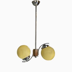 Art Deco Kronleuchter aus Chrom mit Holz, 1930er