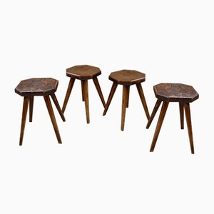 Pine Stools with Curved Seats, 1950s, Set of 4