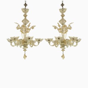 Italian Murano Gold Dusted Chandeliers, 1950s, Set of 2