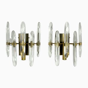 Sciolari Sconces in Glass and Gilded Brass, 1970s, Set of 2