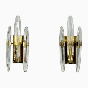 Large Sconces in Glass and Gilded Brass from Sciolari, 1970s, Set of 2
