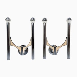 Italian Chromed Steel Wall Lamps or Sconces Model 105 by Gaetano Sciolari for Sciolari Roma, 1960s, Set of 2