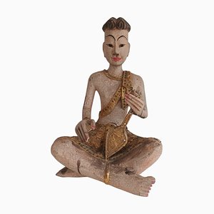 Large Vintage Buddha Monk Wooden Sculpture, 1970