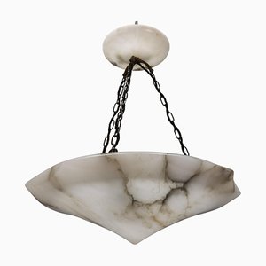 Grand Luminaire à Suspension Art Déco en Forme de Diamant en Albâtre Blanc, 1920s