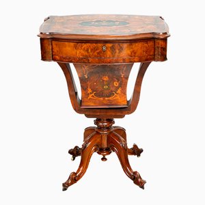 Antique Victorian Work Table in Walnut Burl, England, 19th Century
