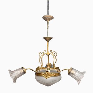 Antique French Art Deco Three Branch Chandelier, 1920s