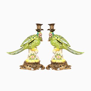 Portacandele Parrot in porcellana, Francia, set di 2
