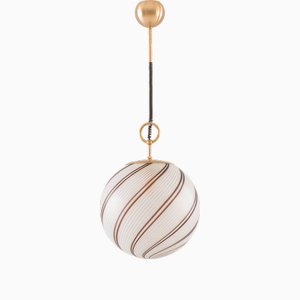 Lámpara de globo a rayas de cristal de Murano atribuida a Paolo Venini para Venini, Italia, años 70