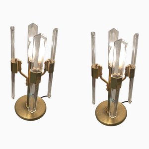 Lampade da tavolo in ottone e cristallo, Italia, anni '70, set di 2