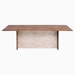 ADITI Table in Travertin and Recycled Oak by Johanenlies