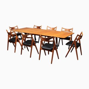 Vintage Dining Room Set by Hans J. Wegner for Carl Hansen & Søn, 1960, Set of 9