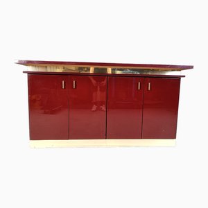 Vintage Red Lacquered Sideboard, 1980s