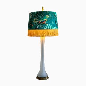 Large Italian Table Lamp with White Smoked Glass and Brass, 1970s
