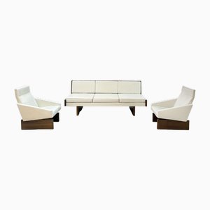 Moderne französische Sofagarnitur aus weißem Leder, 1950er, 3