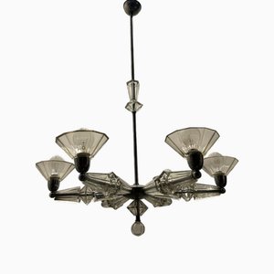 Large Art Deco Murano Glass Chandelier, 1940s