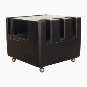 Table Basse Contenant à Roulettes Noire, 1970s