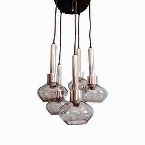 Cascade Chandelier in Chrome Metal and Smoked Glass, 1960s