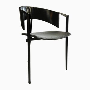 Chaise Tripode Postmoderne Brutaliste Philippe Starcke en Métal et Construction en Hêtre Noirci, 1980s