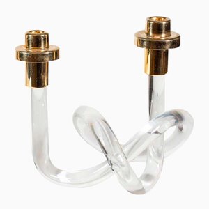 Acrylic and Brass Pretzel Candleholder, 1960s