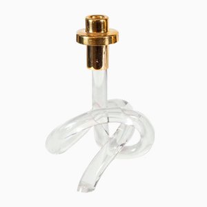 Acrylic and Brass Pretzel Candleholder, 1960s