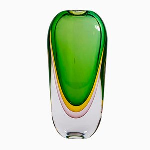 Vase Art en Verre Vert Jaune Violet par Silvano Signoreto, 1990s