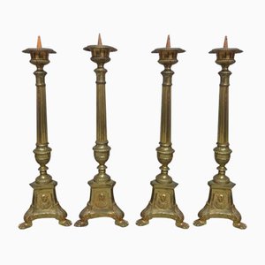 French Brass Church Candleholders, 1880s, Set of 4