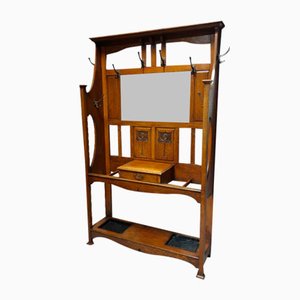 Große Jugendstil Garderobe aus Eiche