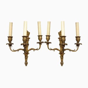 Französische Wandlampen aus vergoldetem Messing, 2 . Set