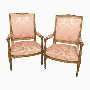 Vergoldete französische Vintage Fauteuils Stühle, 2er Set