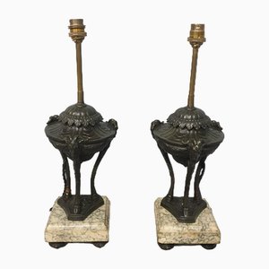 Französische Tischlampen aus Spelter & Marmor, 2er Set