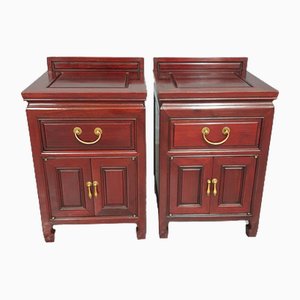 Tables de Chevet Orientales Laquées Rouges, Set de 2