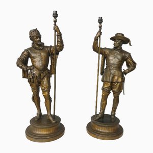 Große Spelter Tischlampen, 2er Set
