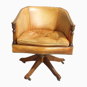 Silla de escritorio de oficina vintage de cuero, años 20