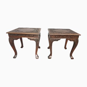 Padouk Tables with Temple Jars, Set of 4