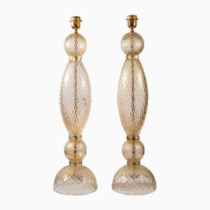 Tall Blown Clear Glass with Gold Inclusion Table Lamps, 1980s, Set of 2