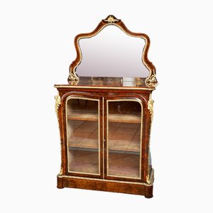 Antique Victorian Showcase in Walnut Briar with Gilded Bronze Elements, England, 19th Century