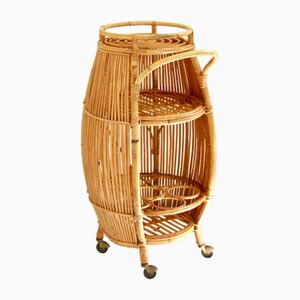 Carrito de bar vintage de bambú y mimbre, Italia, años 70