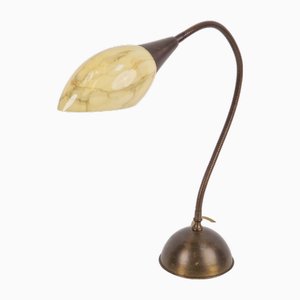 Vintage Art Deco Flex Neck Desk Lamp in Copper and Glass, 1950s